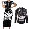 Souths Rugby Custom Couples Matching Short Sleeve Bodycon Dress and Long Sleeve Button Shirt Go Magpies Mascot Aboriginal Art - Aussie Hoodie