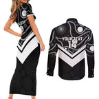 Souths Rugby Custom Couples Matching Short Sleeve Bodycon Dress and Long Sleeve Button Shirt Go Magpies Mascot Aboriginal Art - Aussie Hoodie