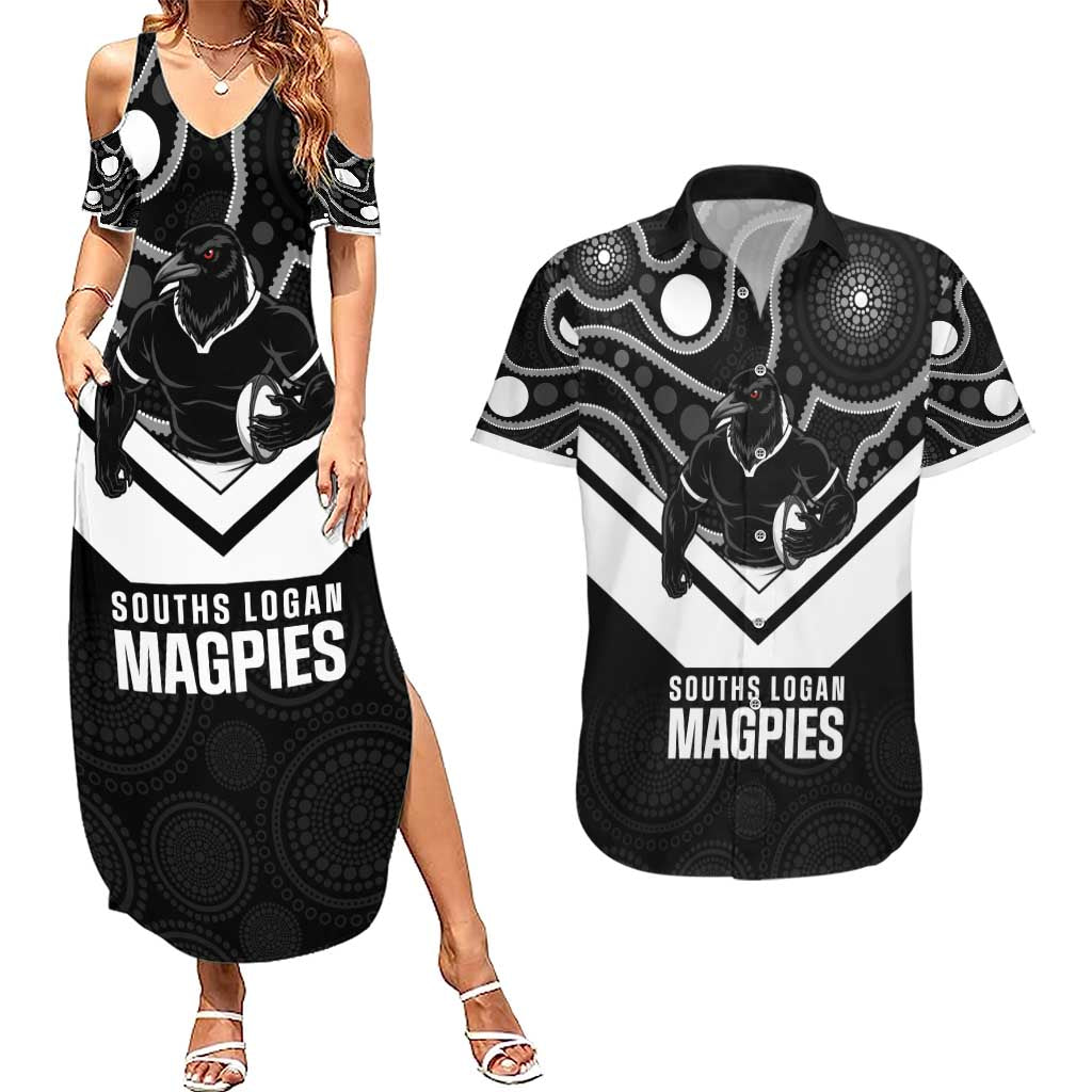 Souths Rugby Custom Couples Matching Summer Maxi Dress and Hawaiian Shirt Go Magpies Mascot Aboriginal Art - Aussie Hoodie