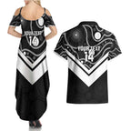 Souths Rugby Custom Couples Matching Summer Maxi Dress and Hawaiian Shirt Go Magpies Mascot Aboriginal Art - Aussie Hoodie
