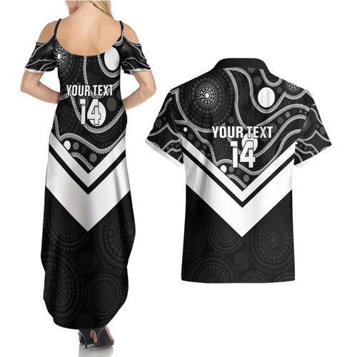 Souths Rugby Custom Couples Matching Summer Maxi Dress and Hawaiian Shirt Go Magpies Mascot Aboriginal Art - Aussie Hoodie