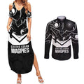 Souths Rugby Custom Couples Matching Summer Maxi Dress and Long Sleeve Button Shirt Go Magpies Mascot Aboriginal Art - Aussie Hoodie