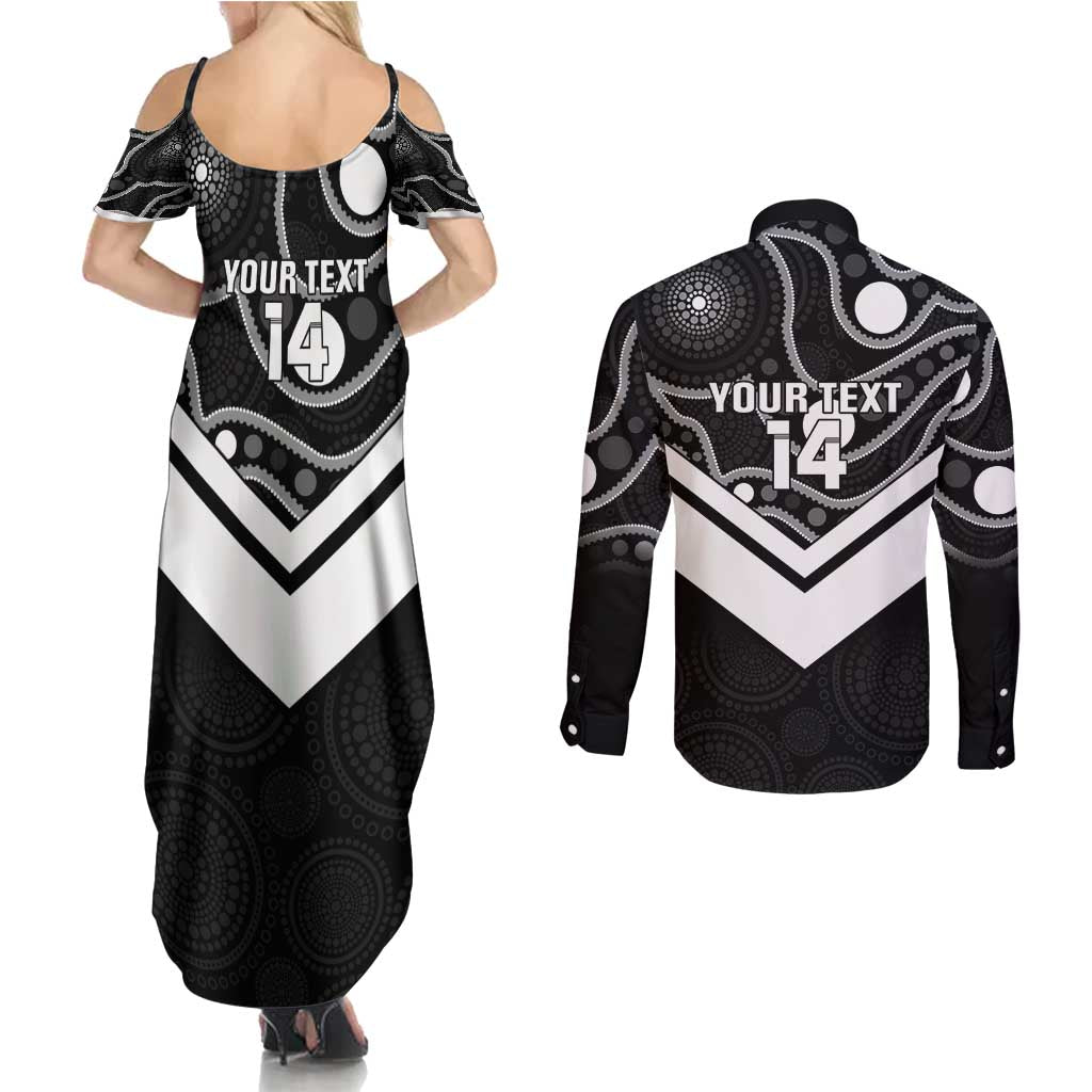 Souths Rugby Custom Couples Matching Summer Maxi Dress and Long Sleeve Button Shirt Go Magpies Mascot Aboriginal Art - Aussie Hoodie