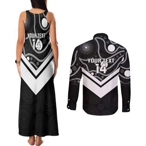 Souths Rugby Custom Couples Matching Tank Maxi Dress and Long Sleeve Button Shirt Go Magpies Mascot Aboriginal Art - Aussie Hoodie