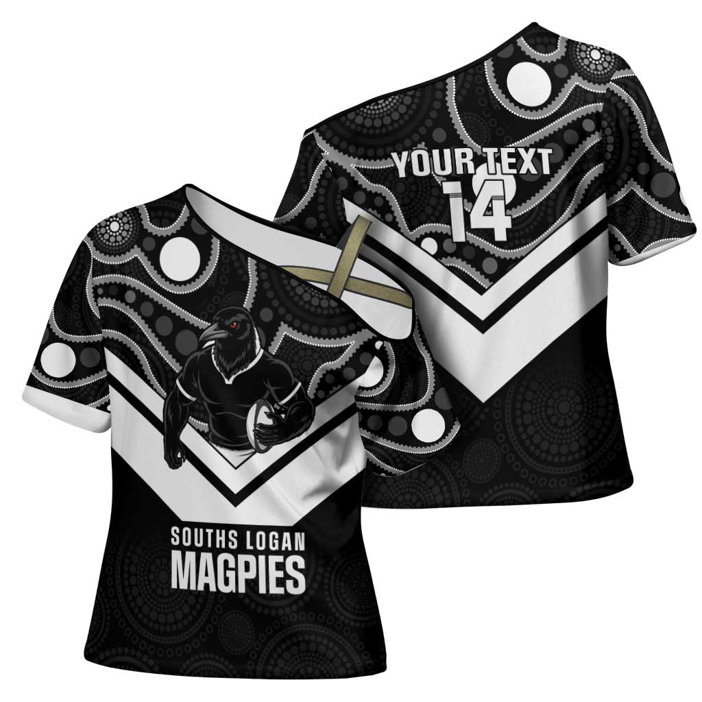 Souths Rugby Custom Cross Shoulder Shirt Go Magpies Mascot Aboriginal Art - Aussie Hoodie
