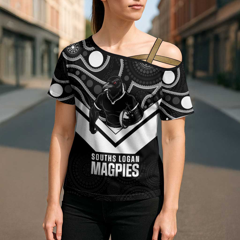 Souths Rugby Custom Cross Shoulder Shirt Go Magpies Mascot Aboriginal Art - Aussie Hoodie