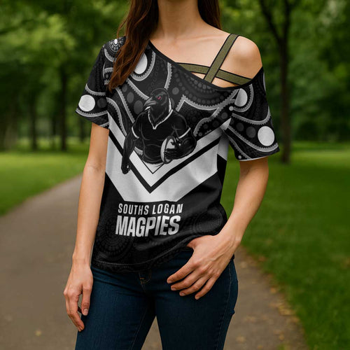 Souths Rugby Custom Cross Shoulder Shirt Go Magpies Mascot Aboriginal Art - Aussie Hoodie