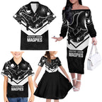 Souths Rugby Custom Family Matching Off The Shoulder Long Sleeve Dress and Hawaiian Shirt Go Magpies Mascot Aboriginal Art - Aussie Hoodie