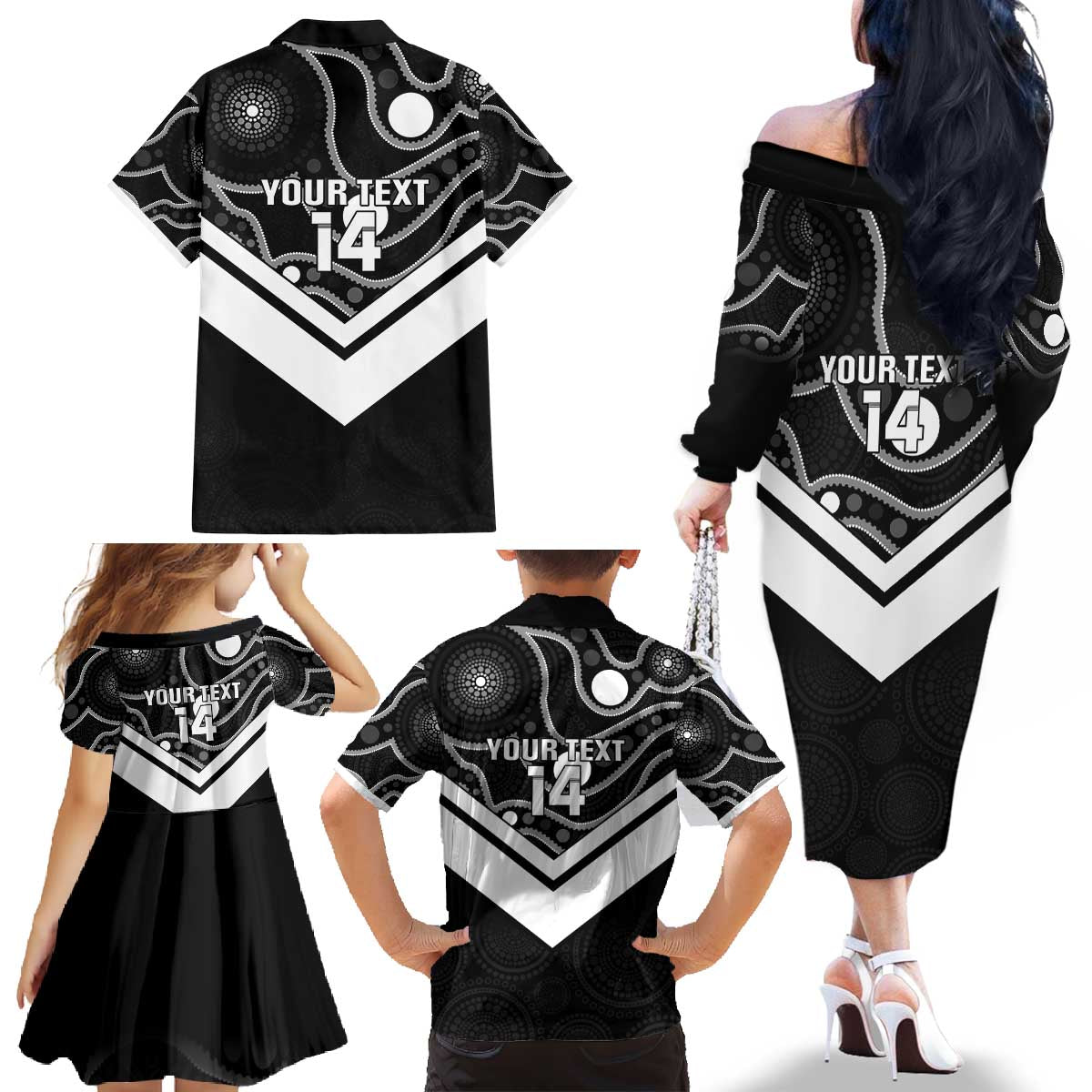 Souths Rugby Custom Family Matching Off The Shoulder Long Sleeve Dress and Hawaiian Shirt Go Magpies Mascot Aboriginal Art - Aussie Hoodie