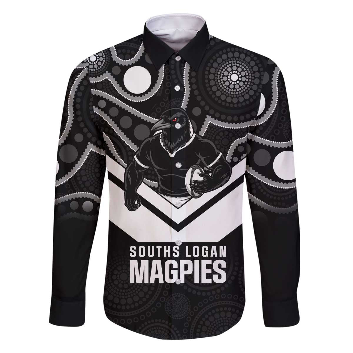 Souths Rugby Custom Family Matching Off The Shoulder Long Sleeve Dress and Hawaiian Shirt Go Magpies Mascot Aboriginal Art - Aussie Hoodie