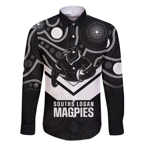 Souths Rugby Custom Family Matching Off The Shoulder Long Sleeve Dress and Hawaiian Shirt Go Magpies Mascot Aboriginal Art - Aussie Hoodie