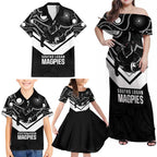 Souths Rugby Custom Family Matching Off Shoulder Maxi Dress and Hawaiian Shirt Go Magpies Mascot Aboriginal Art - Aussie Hoodie
