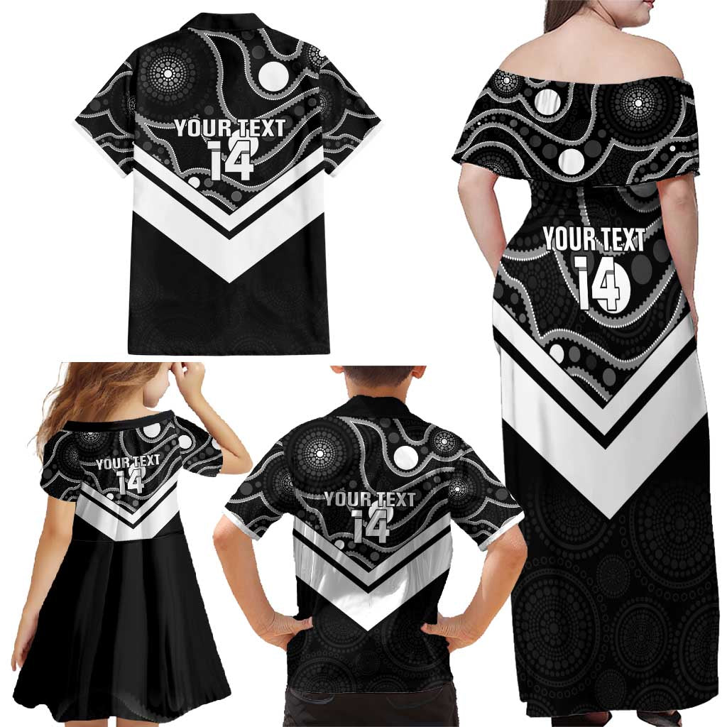 Souths Rugby Custom Family Matching Off Shoulder Maxi Dress and Hawaiian Shirt Go Magpies Mascot Aboriginal Art - Aussie Hoodie