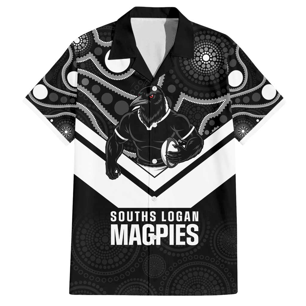 Souths Rugby Custom Family Matching Off Shoulder Maxi Dress and Hawaiian Shirt Go Magpies Mascot Aboriginal Art - Aussie Hoodie