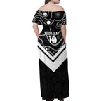Souths Rugby Custom Family Matching Off Shoulder Maxi Dress and Hawaiian Shirt Go Magpies Mascot Aboriginal Art - Aussie Hoodie