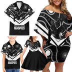 Souths Rugby Custom Family Matching Off Shoulder Short Dress and Hawaiian Shirt Go Magpies Mascot Aboriginal Art - Aussie Hoodie