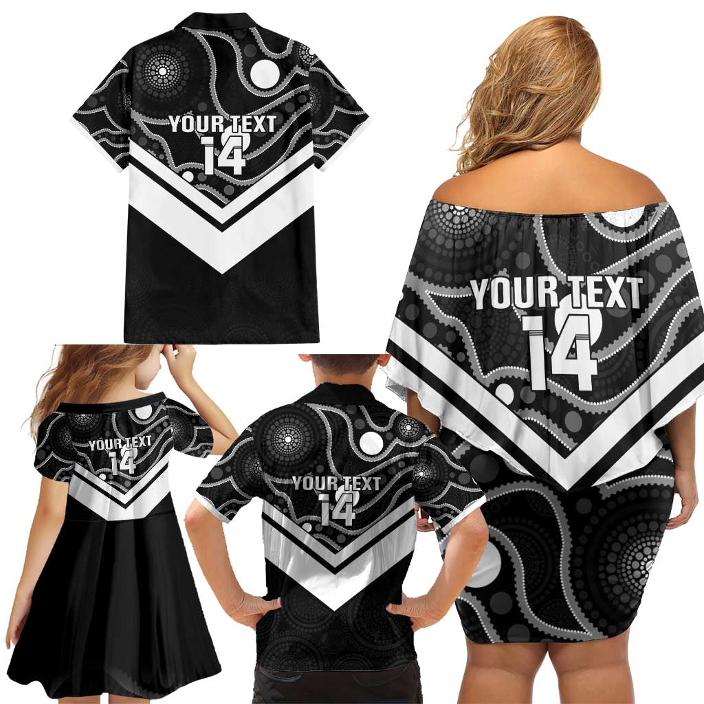 Souths Rugby Custom Family Matching Off Shoulder Short Dress and Hawaiian Shirt Go Magpies Mascot Aboriginal Art - Aussie Hoodie