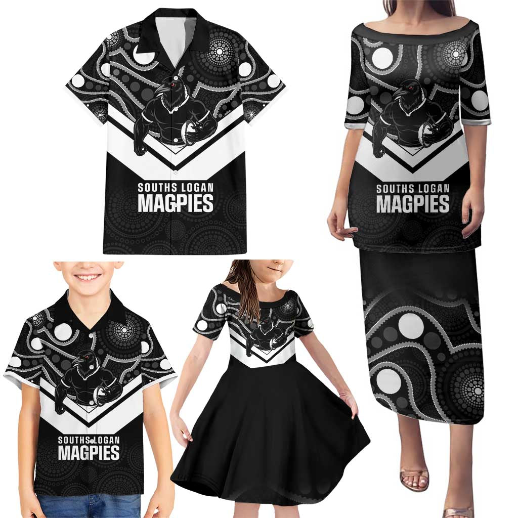 Souths Rugby Custom Family Matching Puletasi and Hawaiian Shirt Go Magpies Mascot Aboriginal Art - Aussie Hoodie