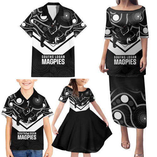 Souths Rugby Custom Family Matching Puletasi and Hawaiian Shirt Go Magpies Mascot Aboriginal Art - Aussie Hoodie
