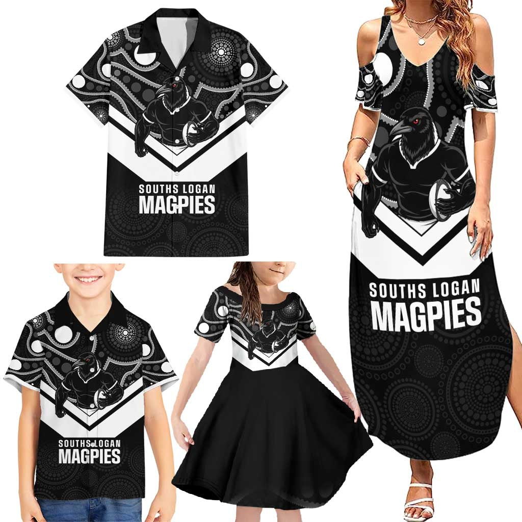 Souths Rugby Custom Family Matching Summer Maxi Dress and Hawaiian Shirt Go Magpies Mascot Aboriginal Art - Aussie Hoodie