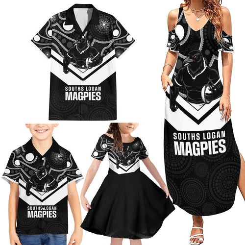 Souths Rugby Custom Family Matching Summer Maxi Dress and Hawaiian Shirt Go Magpies Mascot Aboriginal Art - Aussie Hoodie