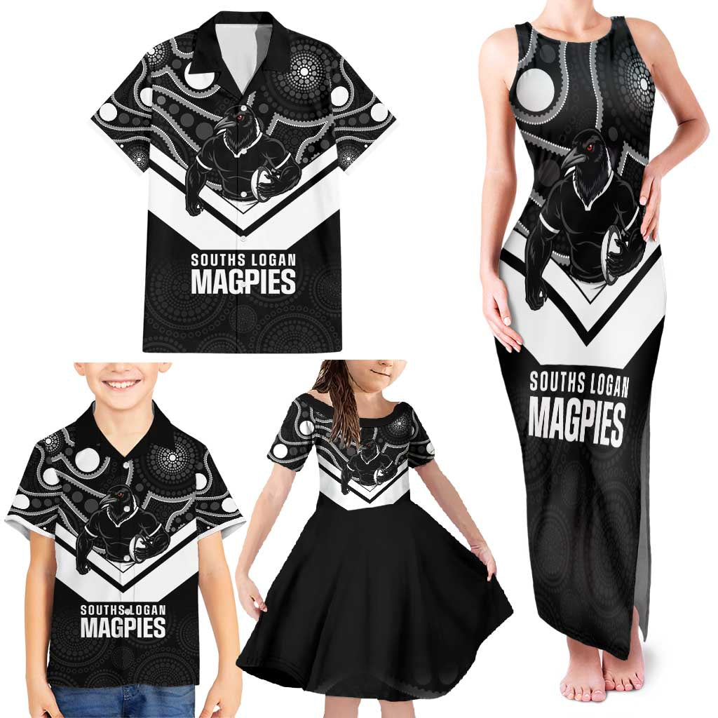 Souths Rugby Custom Family Matching Tank Maxi Dress and Hawaiian Shirt Go Magpies Mascot Aboriginal Art - Aussie Hoodie