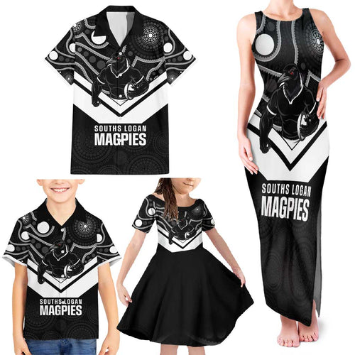 Souths Rugby Custom Family Matching Tank Maxi Dress and Hawaiian Shirt Go Magpies Mascot Aboriginal Art - Aussie Hoodie