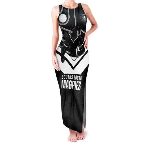 Souths Rugby Custom Family Matching Tank Maxi Dress and Hawaiian Shirt Go Magpies Mascot Aboriginal Art - Aussie Hoodie