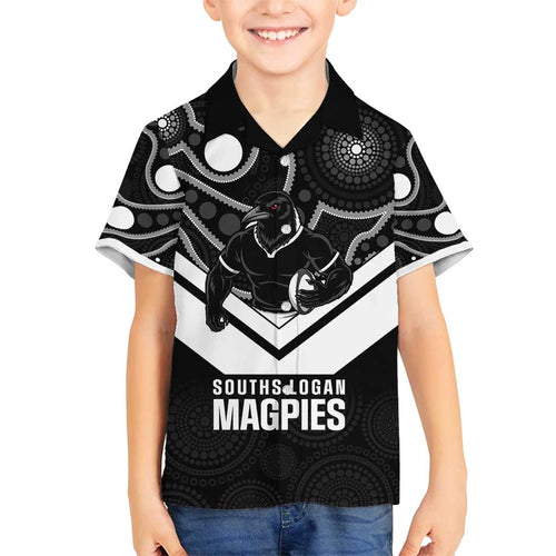 Souths Rugby Custom Family Matching Tank Maxi Dress and Hawaiian Shirt Go Magpies Mascot Aboriginal Art - Aussie Hoodie
