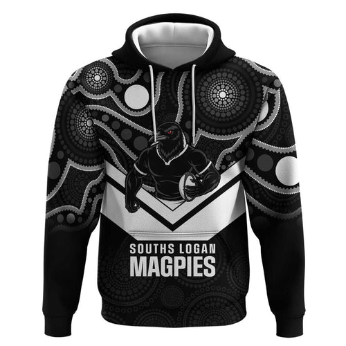 Souths Rugby Custom Hoodie Go Magpies Mascot Aboriginal Art - Aussie Hoodie