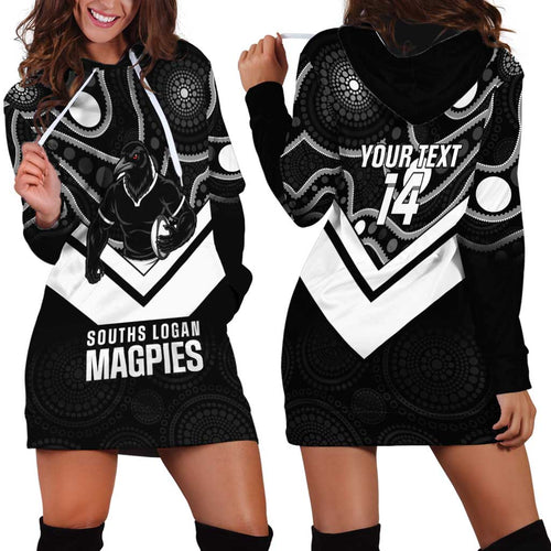 Souths Rugby Custom Hoodie Dress Go Magpies Mascot Aboriginal Art - Aussie Hoodie
