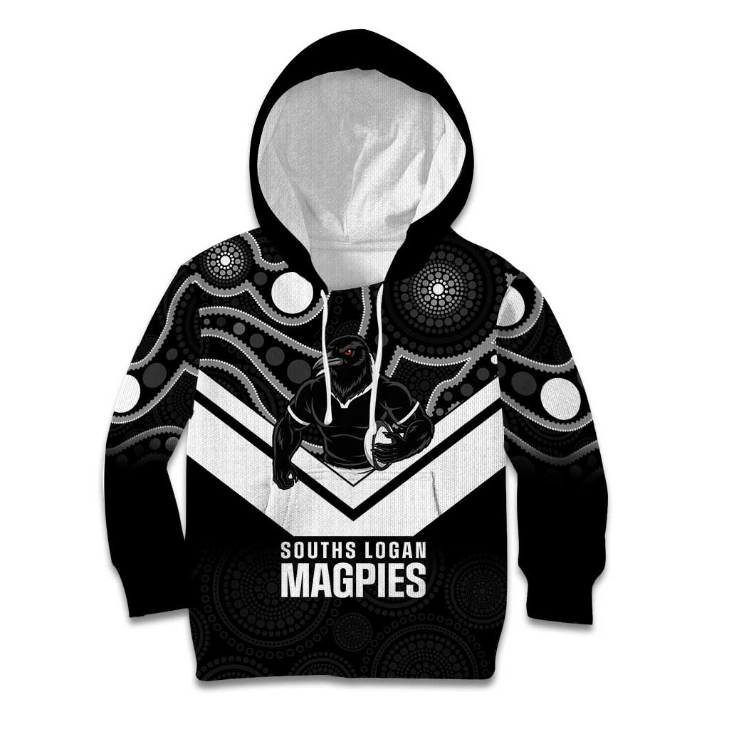 Souths Rugby Custom Kid Hoodie Go Magpies Mascot Aboriginal Art - Aussie Hoodie