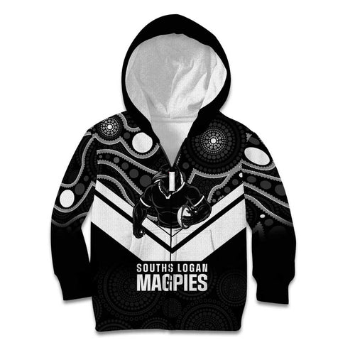 Souths Rugby Custom Kid Hoodie Go Magpies Mascot Aboriginal Art - Aussie Hoodie
