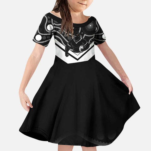 Souths Rugby Custom Kid Short Sleeve Dress Go Magpies Mascot Aboriginal Art - Aussie Hoodie