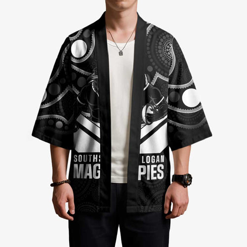 Souths Rugby Custom Kimono Go Magpies Mascot Aboriginal Art - Aussie Hoodie