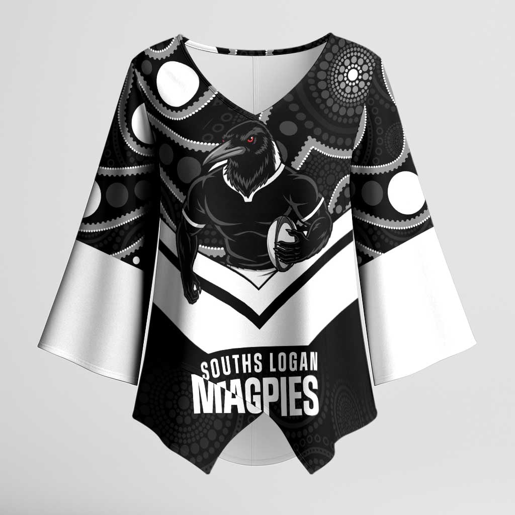 Souths Rugby Custom Kimono Sleeve Blouse Go Magpies Mascot Aboriginal Art - Aussie Hoodie