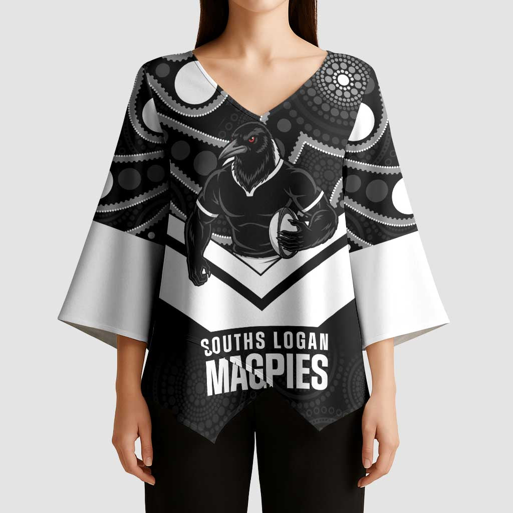 Souths Rugby Custom Kimono Sleeve Blouse Go Magpies Mascot Aboriginal Art - Aussie Hoodie