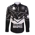 Souths Rugby Custom Long Sleeve Button Shirt Go Magpies Mascot Aboriginal Art - Aussie Hoodie