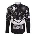 Souths Rugby Custom Long Sleeve Button Shirt Go Magpies Mascot Aboriginal Art - Aussie Hoodie