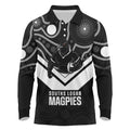 Souths Rugby Custom Long Sleeve Polo Shirt Go Magpies Mascot Aboriginal Art - Aussie Hoodie