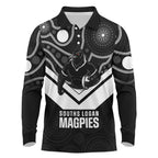 Souths Rugby Custom Long Sleeve Polo Shirt Go Magpies Mascot Aboriginal Art - Aussie Hoodie