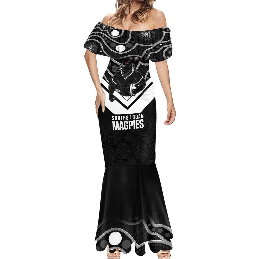 Souths Rugby Custom Mermaid Dress Go Magpies Mascot Aboriginal Art - Aussie Hoodie