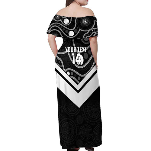 Souths Rugby Custom Off Shoulder Maxi Dress Go Magpies Mascot Aboriginal Art - Aussie Hoodie