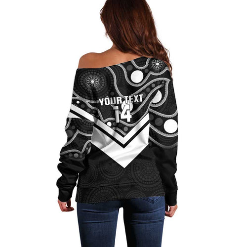 Souths Rugby Custom Off Shoulder Sweater Go Magpies Mascot Aboriginal Art - Aussie Hoodie
