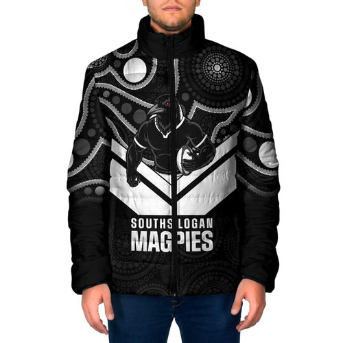 Souths Rugby Custom Padded Jacket Go Magpies Mascot Aboriginal Art - Aussie Hoodie