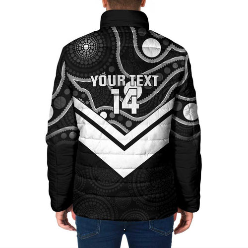 Souths Rugby Custom Padded Jacket Go Magpies Mascot Aboriginal Art - Aussie Hoodie