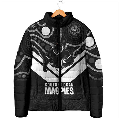 Souths Rugby Custom Padded Jacket Go Magpies Mascot Aboriginal Art - Aussie Hoodie