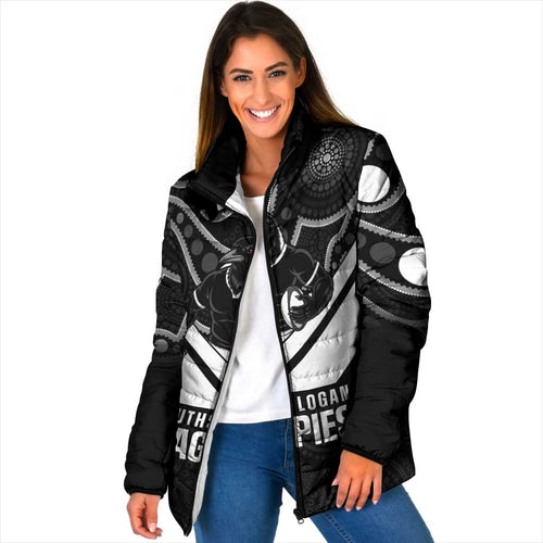 Souths Rugby Custom Padded Jacket Go Magpies Mascot Aboriginal Art - Aussie Hoodie
