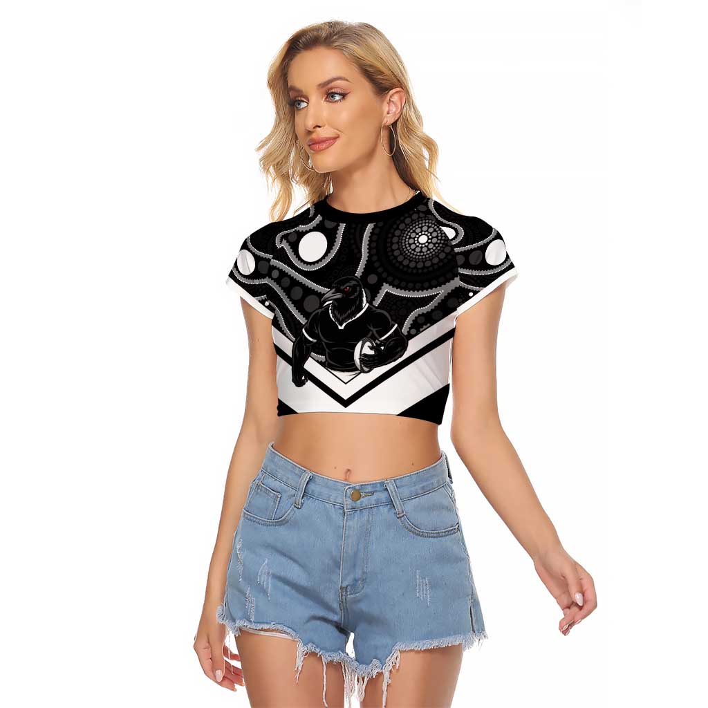 Souths Rugby Custom Raglan Cropped T Shirt Go Magpies Mascot Aboriginal Art - Aussie Hoodie