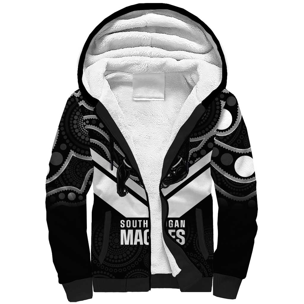 Souths Rugby Custom Sherpa Hoodie Go Magpies Mascot Aboriginal Art - Aussie Hoodie
